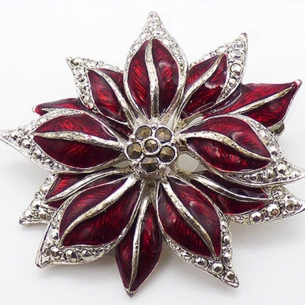 Red‎ Enamel Poinsettia Brooch